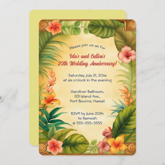 Editierbare tropische Pflanze und Blume Einladung (Vorne/Hinten)