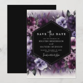 Editierbare Typografie Lila Blumenhochzeit Save The Date (Vorne/Hinten)