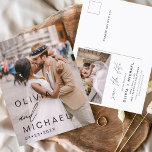 Editierbare Typografie Save the Date Foto Minimali Postkarte<br><div class="desc">Hochzeit Speichern Sie die Datumskarten,  die ein Foto auf der Vorder- und Rückseite haben. Die Save the Date-Karten enthalten eine moderne,  handgeschriebene,  kursive Schriftzeichen-Typografie,  die elegant,  einfach und modern nach einem einfachen Hochzeitstag-Fest zu verwenden sind.</div>