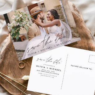 Editierbare Typografie Save the Date Foto Minimali Postkarte