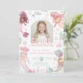 Editierbare Vier Meerjungfrau Einladung Mädchen dr (Stehend Vorderseite)