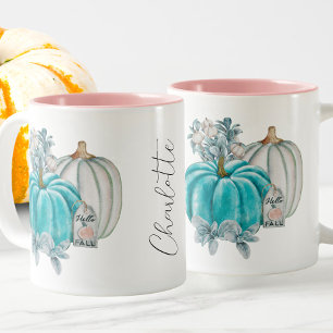 Editierbare Wasserfarbe Blau Pink Pumpkin Name Her Zweifarbige Tasse