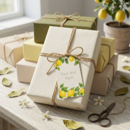 Editierbare Wasserfarben-Zitronen und -blüten Geschenkanhänger