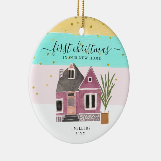 Editierbare Weihnachten in unserem neuen Zuhause-U Keramik Ornament (Rechts)