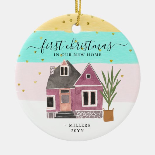 Editierbare Weihnachten in unserem neuen Zuhause-U Keramik Ornament (Vorne)