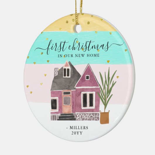 Editierbare Weihnachten in unserem neuen Zuhause-U Keramik Ornament (Links)