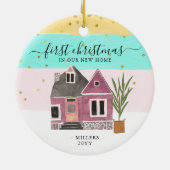 Editierbare Weihnachten in unserem neuen Zuhause-U Keramik Ornament (Hinten)