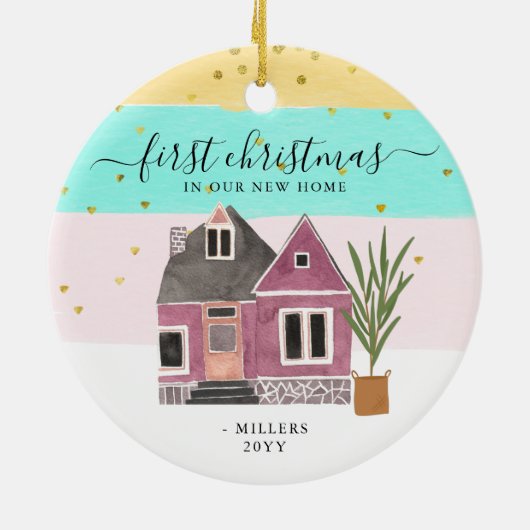 Editierbare Weihnachten in unserem neuen Zuhause-U Keramik Ornament (Hinten)