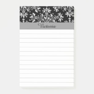 Editierbare weiße Vintage-Damask-Floral-Lined-Stic Post-it Klebezettel
