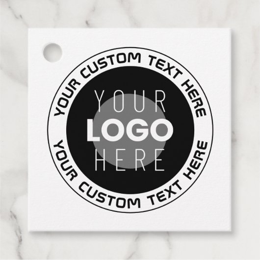 Editierbarer Circle Text & Replaceable Logo | B&W Geschenkanhänger (Vorderseite)
