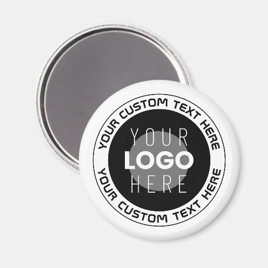 Editierbarer Circle Text & Replaceable Logo | B&W Magnet (Vorderseite/Rückseite)