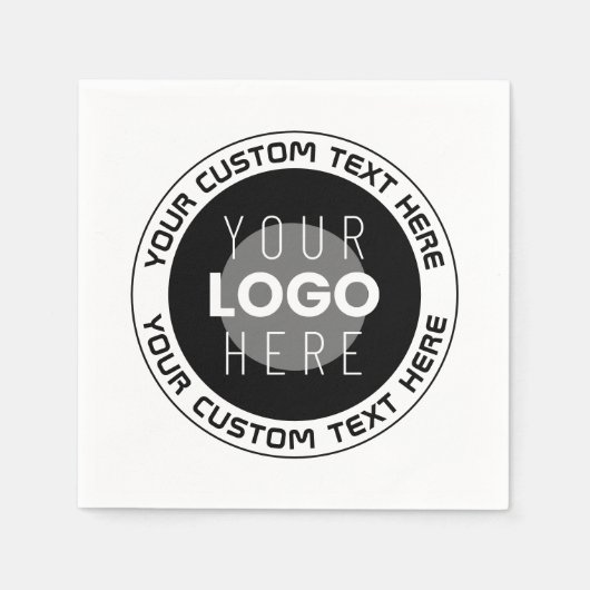 Editierbarer Circle Text & Replaceable Logo | B&W Serviette (Vorderseite)