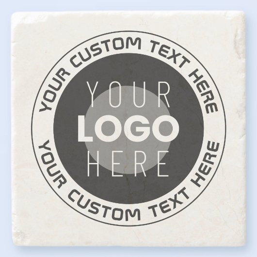 Editierbarer Circle Text & Replaceable Logo | B&W Steinuntersetzer