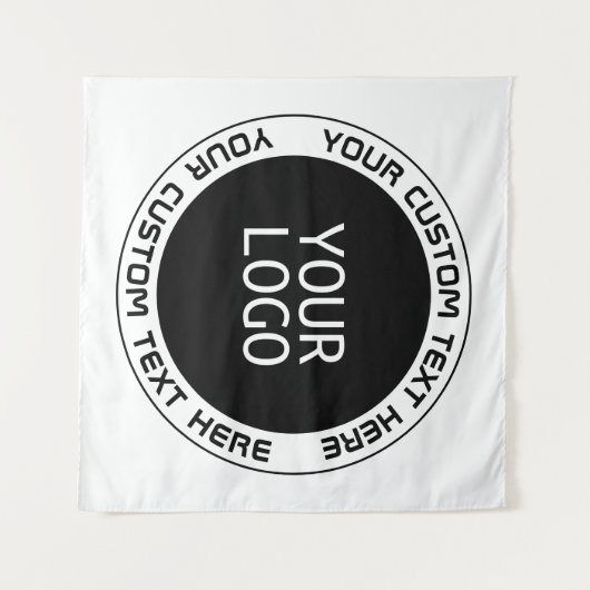 Editierbarer Circle Text & Replaceable Logo | B&W Wandteppich (Vorderseite (Horizontal))