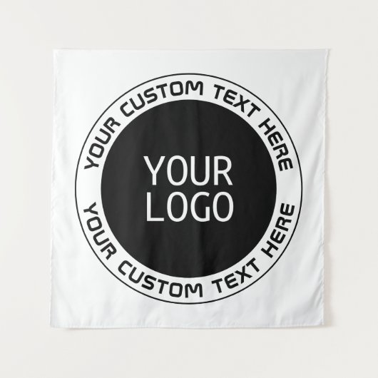 Editierbarer Circle Text & Replaceable Logo | B&W Wandteppich (Vorderseite)