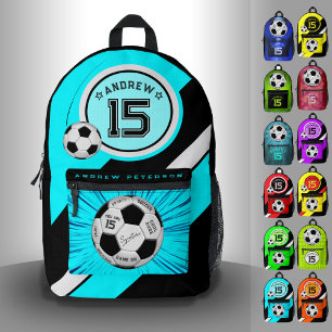 Editierbarer Fußball Modern Türkisblauer Meilenste Bedruckter Rucksack