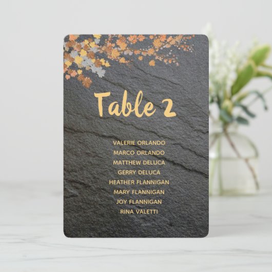 Editierbarer grauer Stein Herbst lässt Tischsitze  Einladung (Stehend Vorderseite)