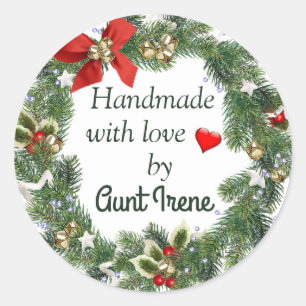 Editierbarer Holiday Wreath handgefertigt mit Lieb Runder Aufkleber