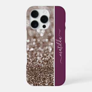 EDITIERBARER Name Glitter Bokeh Kupfer und Burgund iPhone 16 Pro Hülle