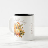 Editierbarer Name Niedlich Orange Pumpkin Harvest Zweifarbige Tasse (Vorderseite Links)