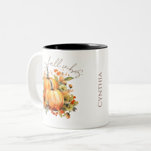 Editierbarer Name Niedlich Orange Pumpkin Harvest  Zweifarbige Tasse (Vorderseite Links)