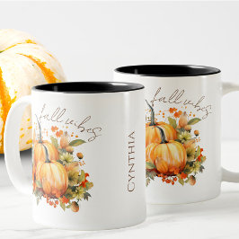 Editierbarer Name Niedlich Orange Pumpkin Harvest Zweifarbige Tasse