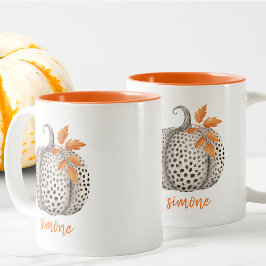 Editierbarer Name Niedlich Orange Pumpkin Harvest Zweifarbige Tasse