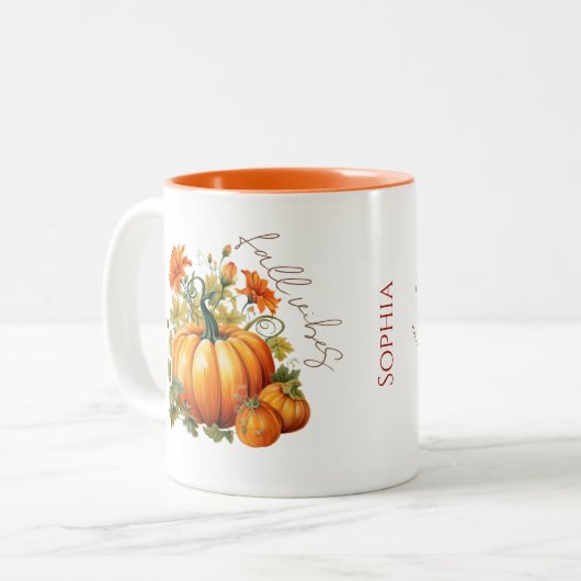 Editierbarer Name Niedlich Orange Pumpkin Patch Fa Zweifarbige Tasse (Vorderseite Links)