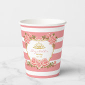 Editierbarer Name, Rosa BlumenPrinzessin Geburtsta Pappbecher (Rückseite)