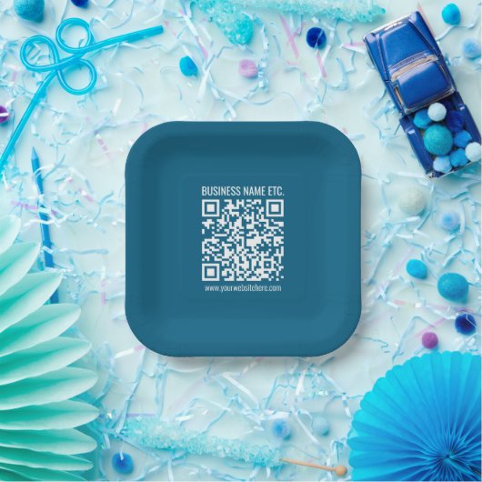 Editierbarer Ocean Blue QR-Code Pappteller (Party)