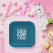 Editierbarer ozeanblauer QR-Code Pappteller (Party)