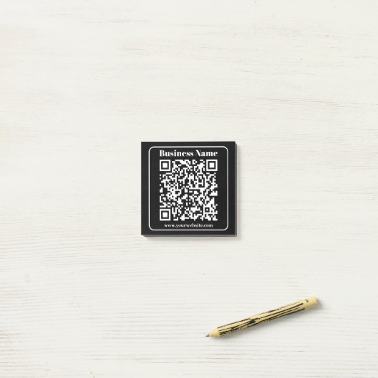 Editierbarer QR-Code Schwarz & Weiß Retro Moderner Post-it Klebezettel (Auf Schreibtisch)