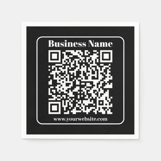 Editierbarer QR-Code Schwarz & Weiß Retro Moderner Serviette (Vorderseite)