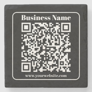 Editierbarer QR-Code Schwarz & Weiß Retro Moderner Steinuntersetzer