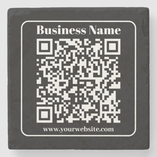 Editierbarer QR-Code Schwarz & Weiß Retro Moderner Steinuntersetzer (Vorderseite)