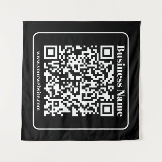 Editierbarer QR-Code Schwarz & Weiß Retro Moderner Wandteppich (Vorderseite (Horizontal))