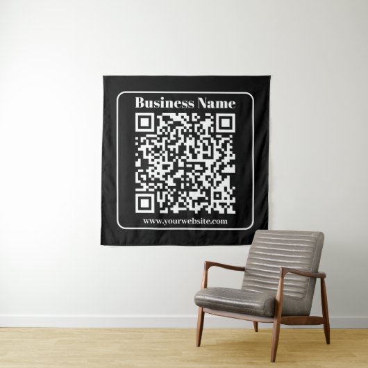 Editierbarer QR-Code Schwarz & Weiß Retro Moderner Wandteppich (Beispiel)