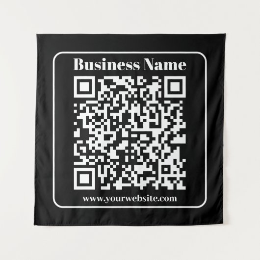 Editierbarer QR-Code Schwarz & Weiß Retro Moderner Wandteppich (Vorderseite)