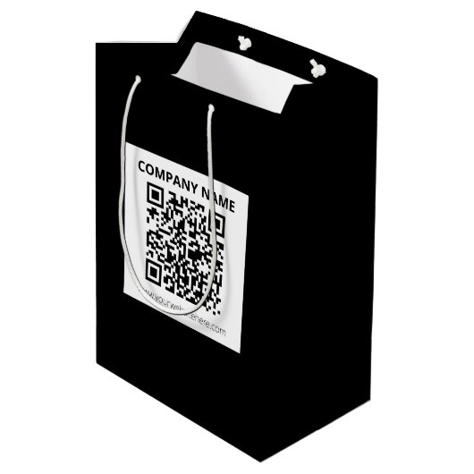Editierbarer QR-Code und einfaches, benutzerdefini Mittlere Geschenktüte (Rückseite Schrägansicht)