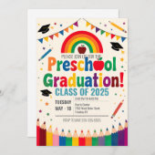 Editierbarer Rainbow Bunting Flag Preschool-Abschl Einladung (Vorne/Hinten)