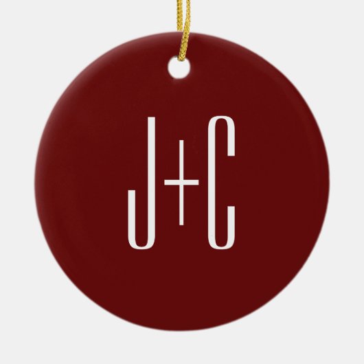 Editierbarer, roter Hintergrund und weißer Text au Keramik Ornament (Vorne)