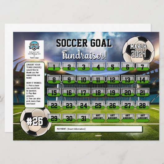 Editierbarer Soccer Calendar Fundraiser Flyer Einladung (Vorne/Hinten)