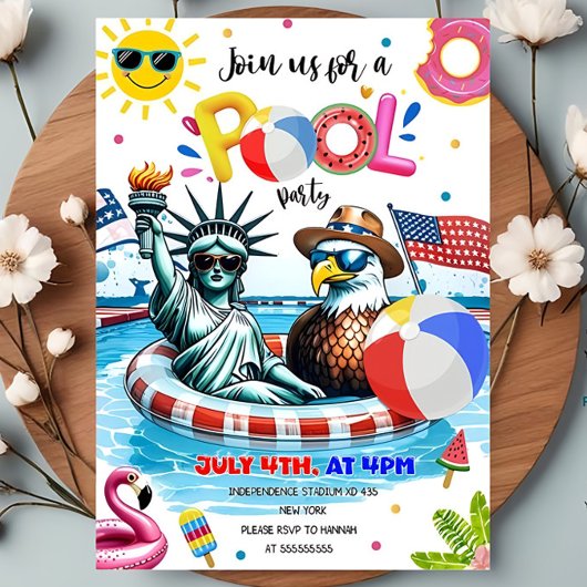 Editierbarer Unabhängigkeitstag Pool Party Patriot Einladung