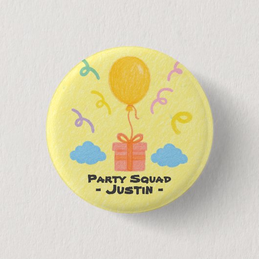 Editierbarer Wachsmalstift-Stil – Balloon Bash Geb Button (Vorderseite)