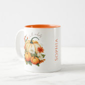 Editierbarer Wasserfarben Niedlicher Orange Pumpki Zweifarbige Tasse (Vorderseite Links)