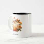 Editierbarer Wasserfarben Niedlicher Orange Pumpki Zweifarbige Tasse (Vorderseite Links)