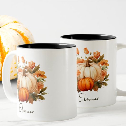 Editierbarer Wasserfarben Niedlicher Orange Pumpki Zweifarbige Tasse