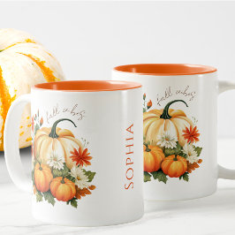 Editierbarer Wasserfarben Niedlicher Orange Pumpki Zweifarbige Tasse