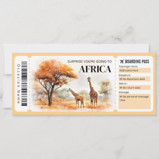 Editierbares Africa Boarding Pass Flugzeug Ticket Einladung