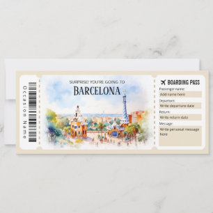 Editierbares Barcelona Flugzeug Boarding Ticket Einladung